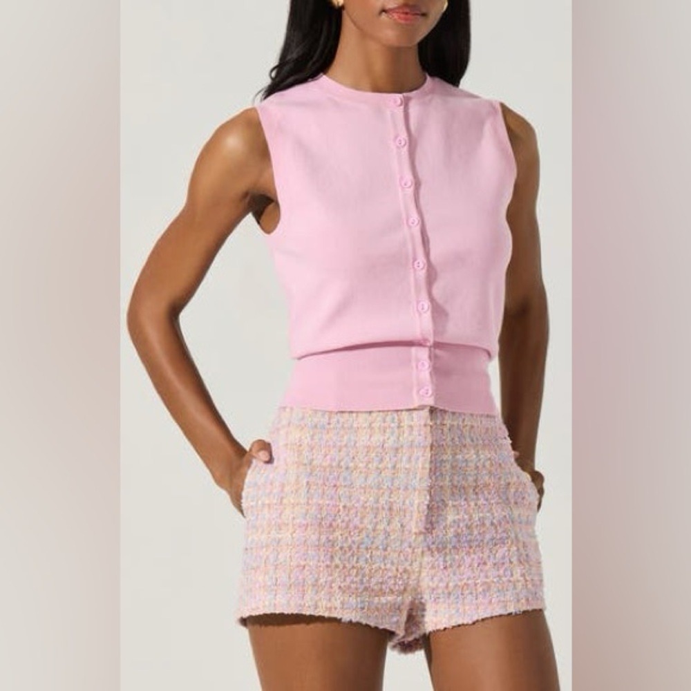 ASTR the Label Cotton Button-Up Sweater Vest - Pink Size XL New With Tags